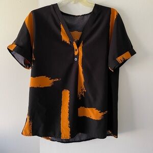 SHEIN Black and Orange Brushstroke Blouse